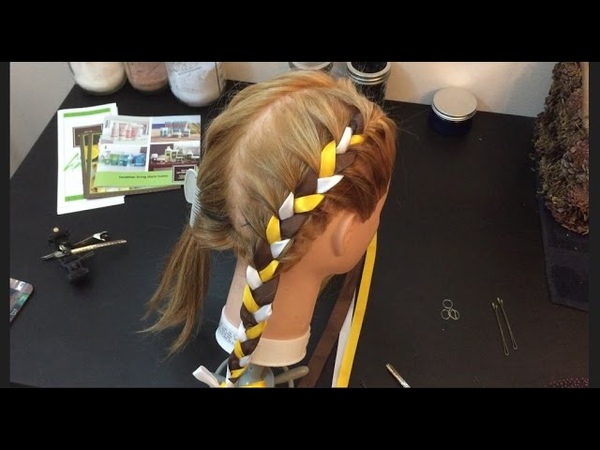 Two french braids with ribbon, How to, cute girl hair style, ( Video