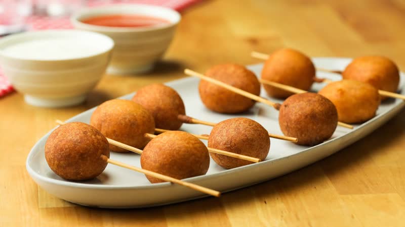 Buffalo Meatball Corn Dogs