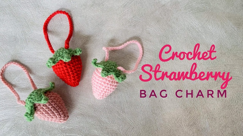 Crochet Strawberry Bag Charm , Crochet Strawberry Pouch Beginner