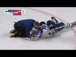 Jake Muzzin down after a collision with Chris Wideman