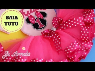SAIA TUTU MINNIE ROSA COM FITA NA BARRA