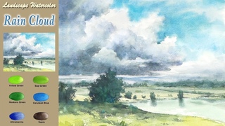 Basic Landscape Watercolor - Rain Cloud (sketch & coloring, Arches rough) NAMIL ART