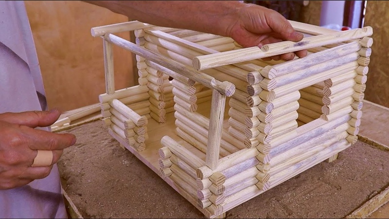 Building Mini Log Cabin. Dream Wooden House, Reality All Steps of Wood