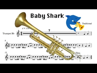 Baby Shark score for trumpet (Акулёнок я ту-ру-ру-ру ноты для трубы) in Bb